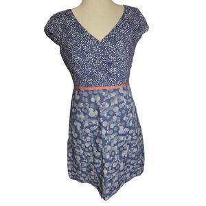 Stunning Boden Hotchpotch Cotton Floral Cap Sleeve Dress Boho 2-Toned Spring